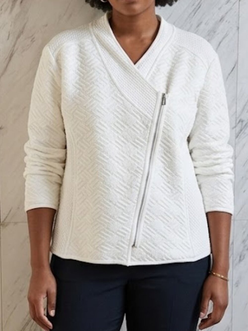 Calvin Klein Cream Textured Asymmetrical Zip Moto Sweater Jacket Size 2X